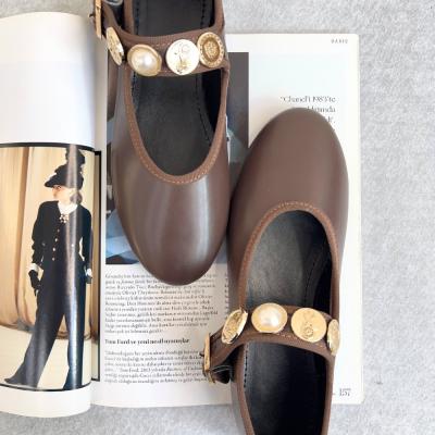 Angel Kadın Aksesuarlı Deri Babet- Kahve