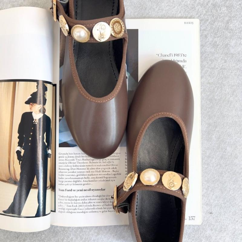 Angel Kadın Aksesuarlı Deri Babet- Kahve